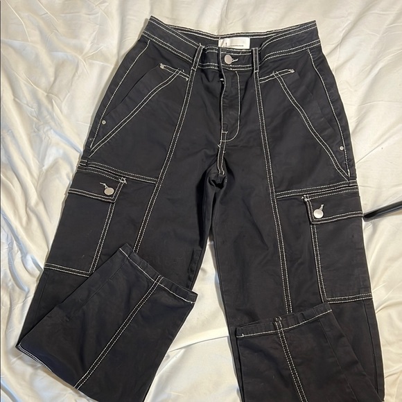 Anthropologie Black Cargo Pants with White Stitching - Picture 3 of 13
